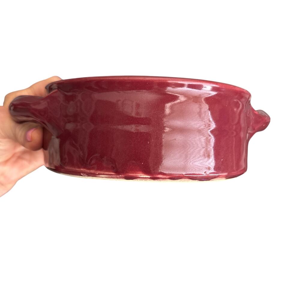 Vintage Signed Bear Pottery 7” Cherry Red Baking Pot - Picture 6 of 10